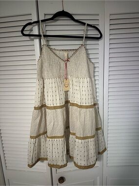RAGA Cream and Gold Tiered Spaghetti Strap Dress